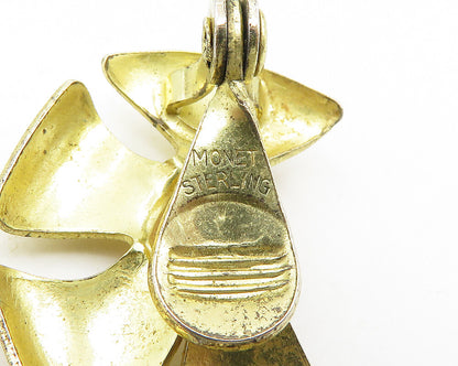 MONET 925 Sterling Silver  Vintage Shiny Two Tone Non Pierce Earrings  EG9426