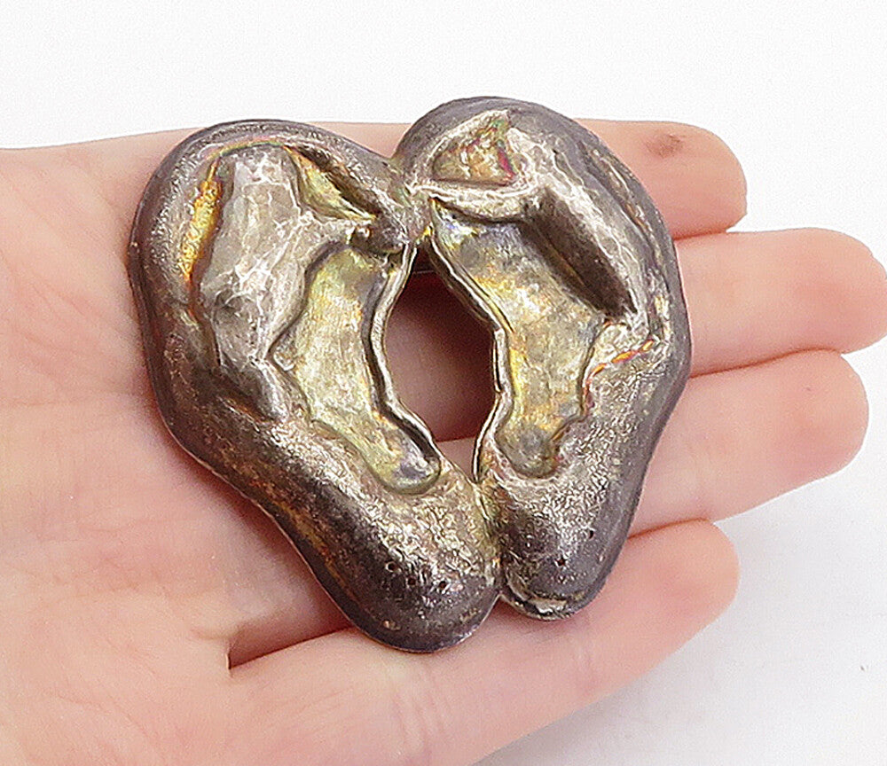 925 Sterling Silver  Vintage Antique Dark Tone Sculpted Brooch Pin  BP1286