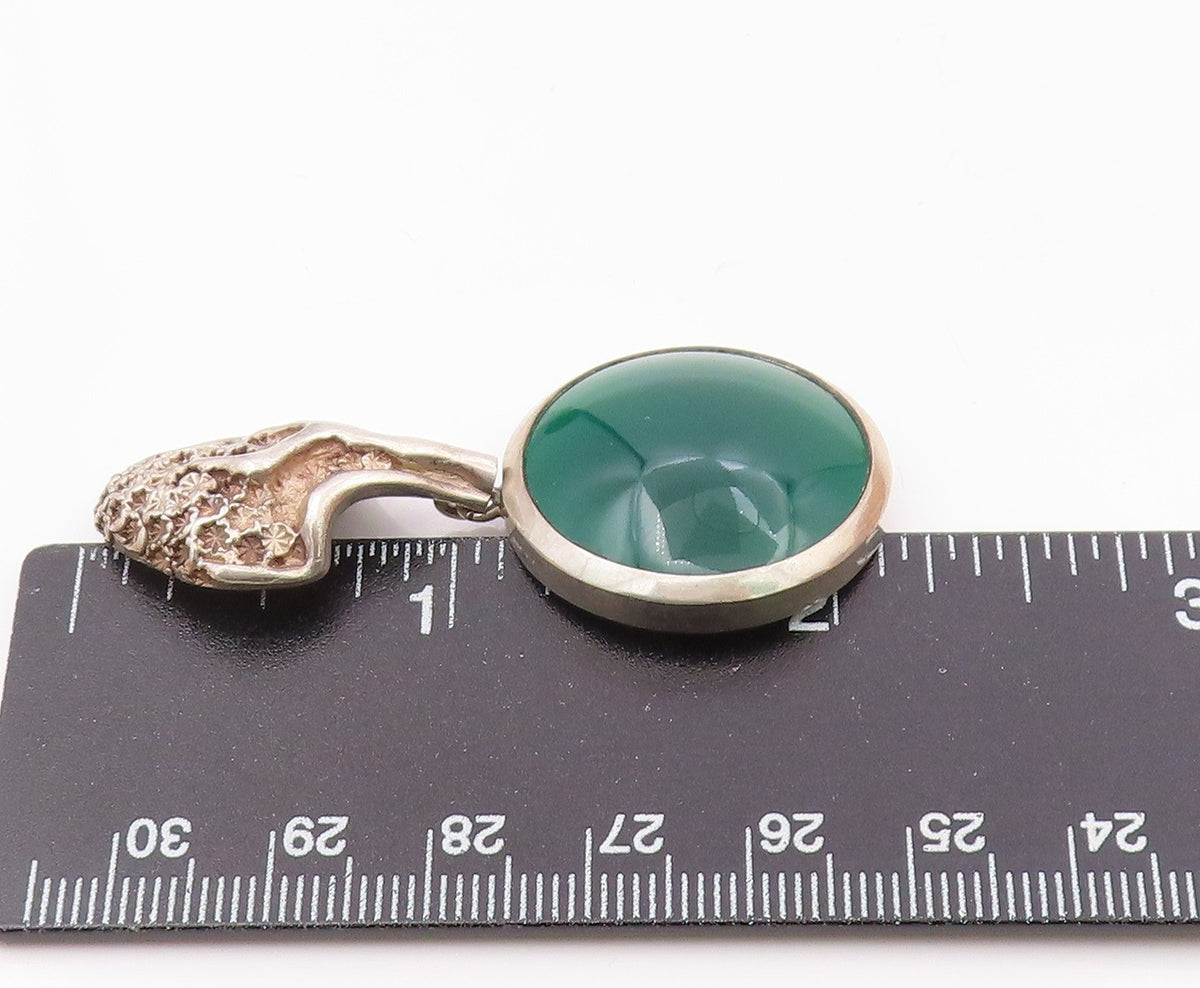 DESIGNER ISRAEL 925 Silver  Vintage Cabochon Green Carnelian Pendant  PT19557