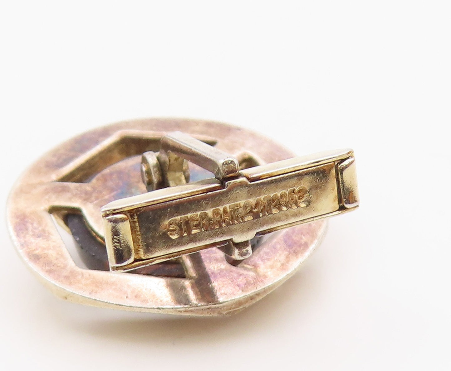 925 Sterling Silver  Vintage Brown Agate Shiny Hexagon Cuff Links  TR1827