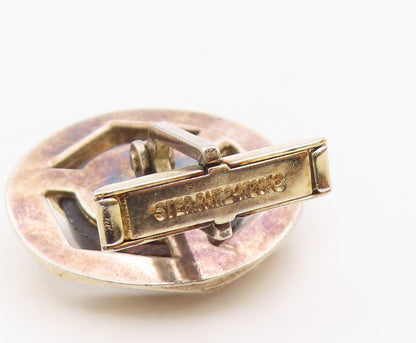 925 Sterling Silver  Vintage Brown Agate Shiny Hexagon Cuff Links  TR1827