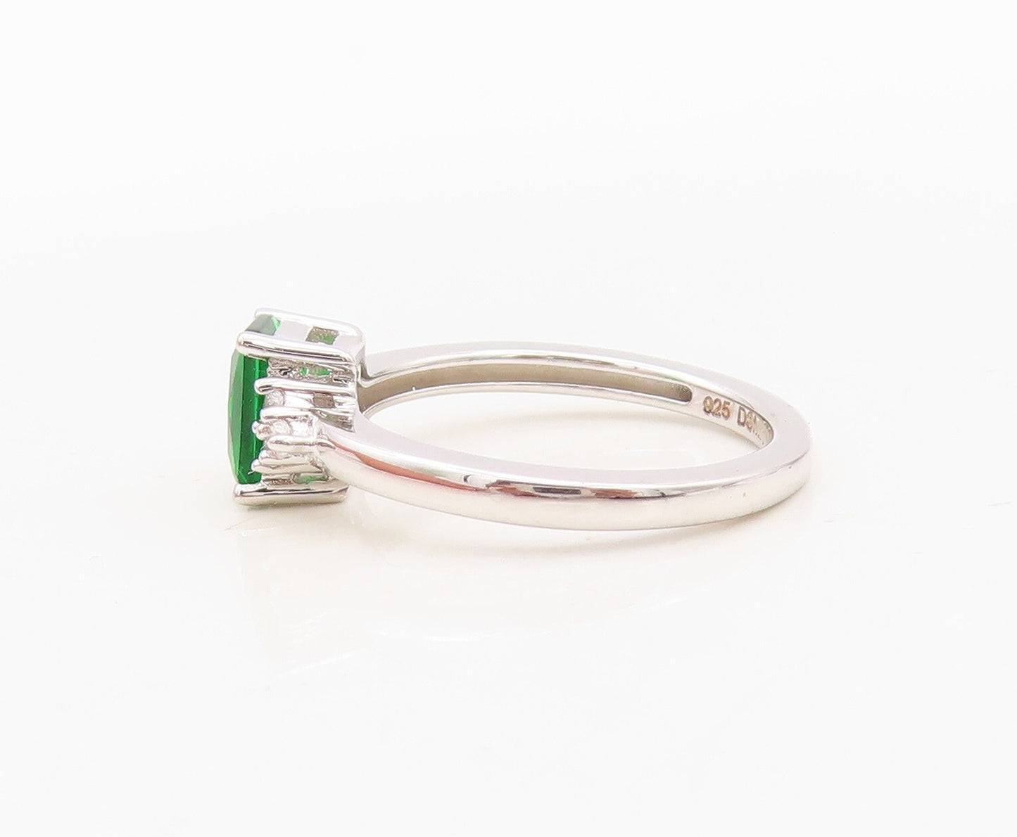 925 Sterling Silver Vintage Ring Rectangle Green & White CZ  Sz 7  RG30371