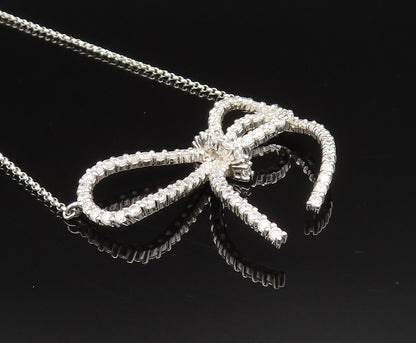 925 Sterling Silver  Vintage Dainty Sparkly Topaz Bow Tie Necklace  NE3908