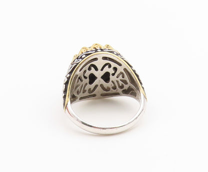 925 Sterling Silver Vintage Ring Two Tone Onyx Statement Band  Sz 7  RG36727