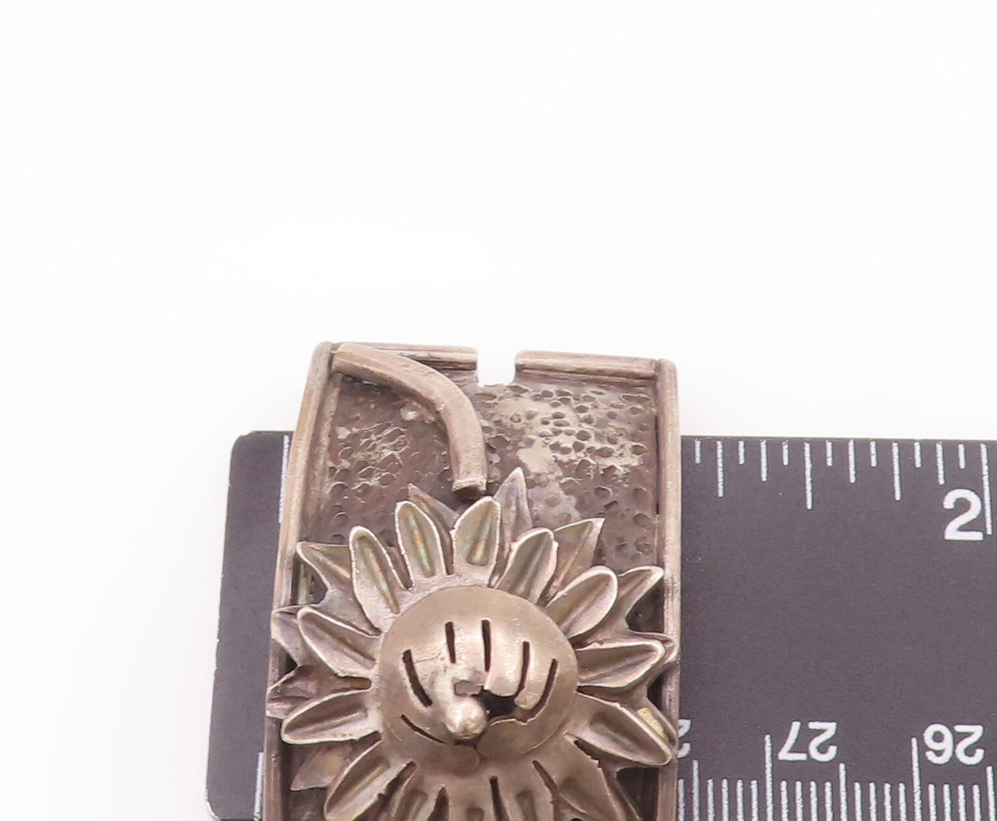925 Sterling Silver Vintage Bracelet MEXICO Designer Sunflower & Abalone BT10434
