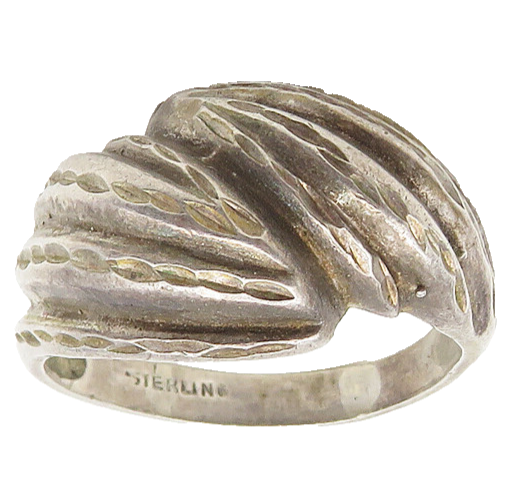 925 Sterling Silver  Vintage Diamond Cut Bypass Dome Band Ring Sz 10.5 RG18469