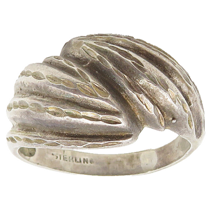 925 Sterling Silver  Vintage Diamond Cut Bypass Dome Band Ring Sz 10.5 RG18469