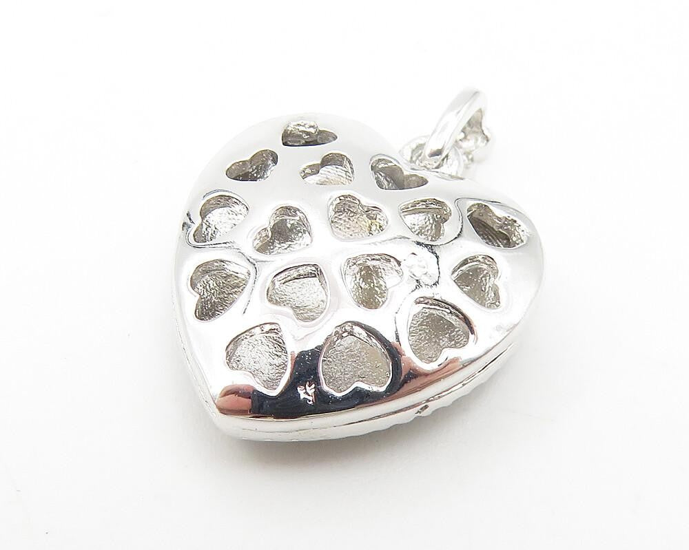 925 Sterling Silver  Petite Shiny Enamel Floral Love Heart Pendant  PT8790