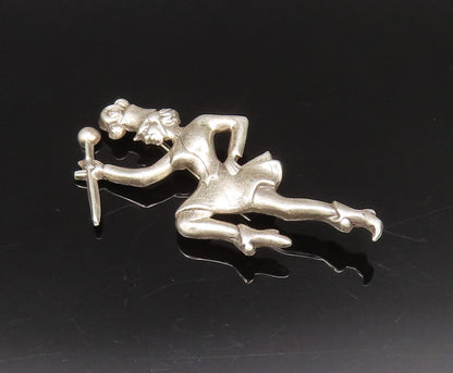 925 Sterling Silver  Vintage Carved Dutch Dancer Motif Brooch Pin  BP10058