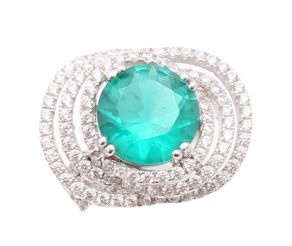 925 Sterling Silver Vintage Ring Designer Round Green Cutout Rings Sz 8 RG30149