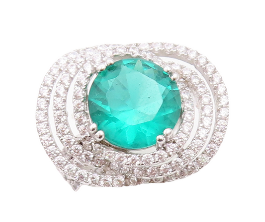 925 Sterling Silver Vintage Ring Designer Round Green Cutout Rings Sz 8 RG30149