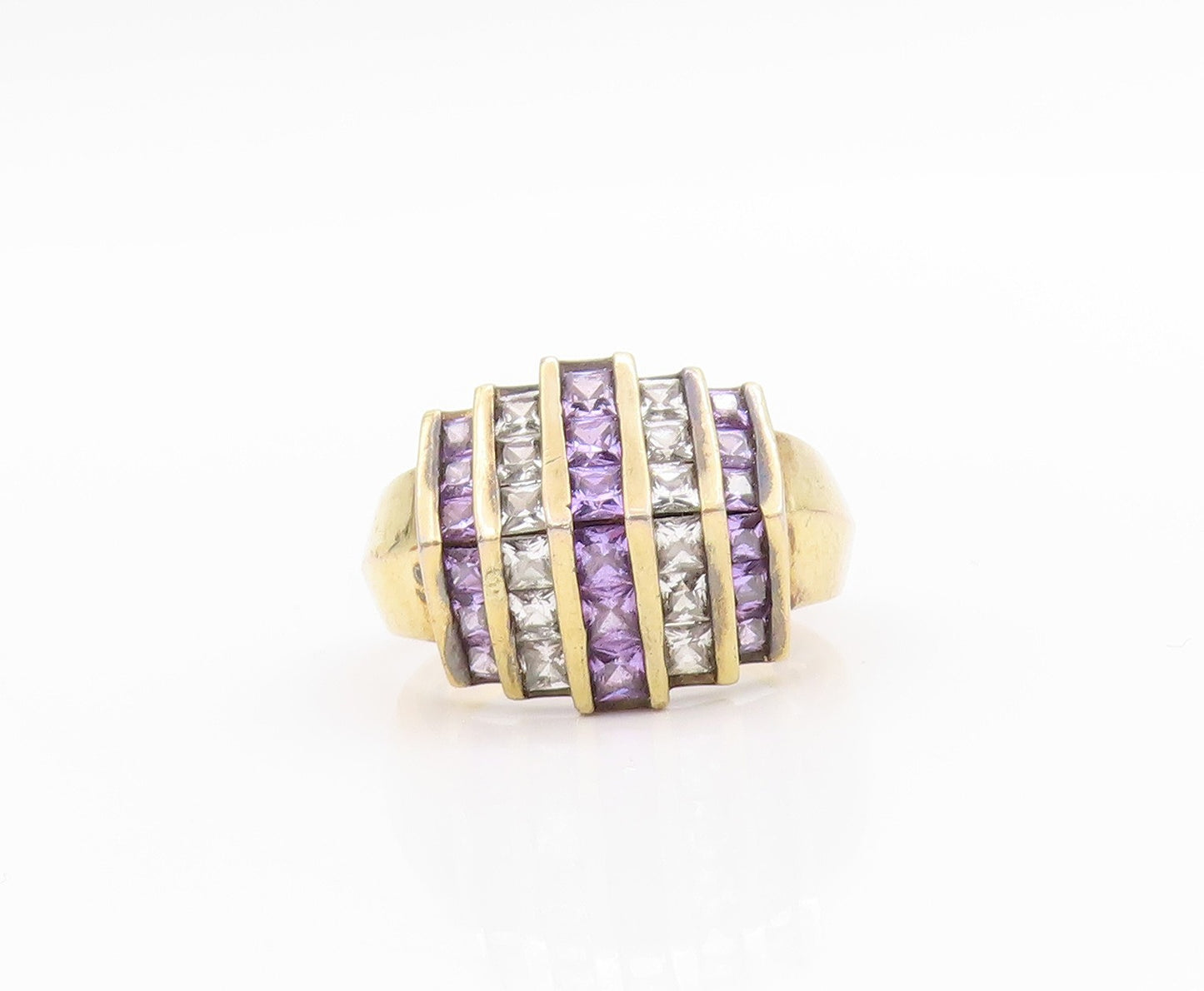 925 Sterling Silver Vintage Ring Gold Plated Purple & White CZ  Sz 8  RG33415