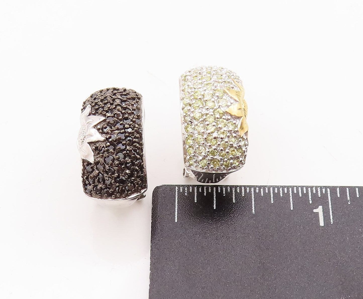 925 Sterling Silver Vintage Earrings Black & White Diamonds Carved Sun  EG13105