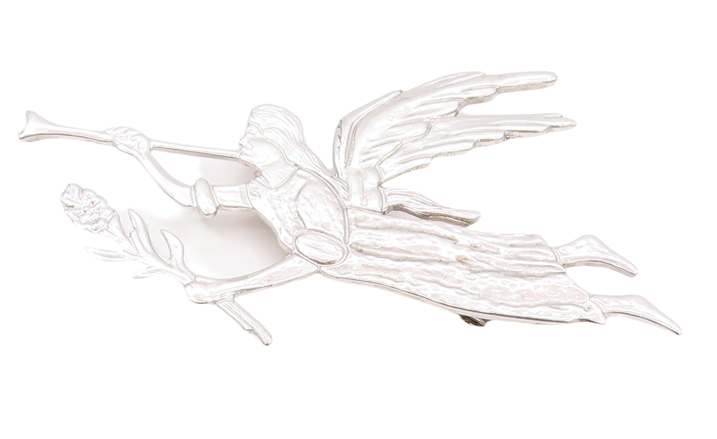 925 Sterling Silver Vintage Brooch Pin Carved Celebrating Flying Angel  BP11182