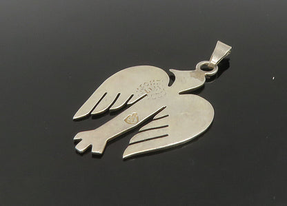 MEXICO 925 Sterling Silver Vintage Inlaid Turquoise Bird Motif Pendant PT18571