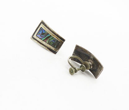 MEXICO 925 Sterling Silver  Vintage Abalone Shell Non Pierce Earrings  EG3852