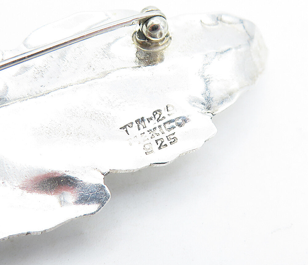 MEXICO 925 Sterling Silver  Vintage Shiny Single Floral Leaf Brooch Pin BP2736