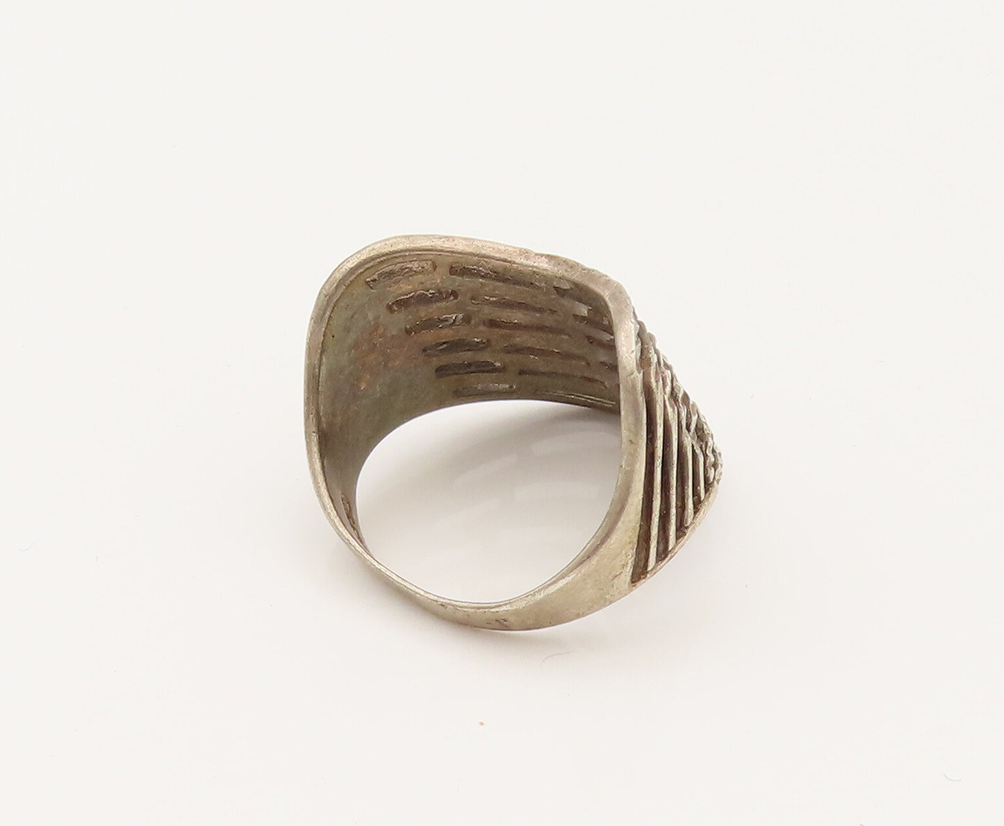 925 Sterling Silver  Vintage Hammered Open Row Curved Ring Sz 9.75  RG26423