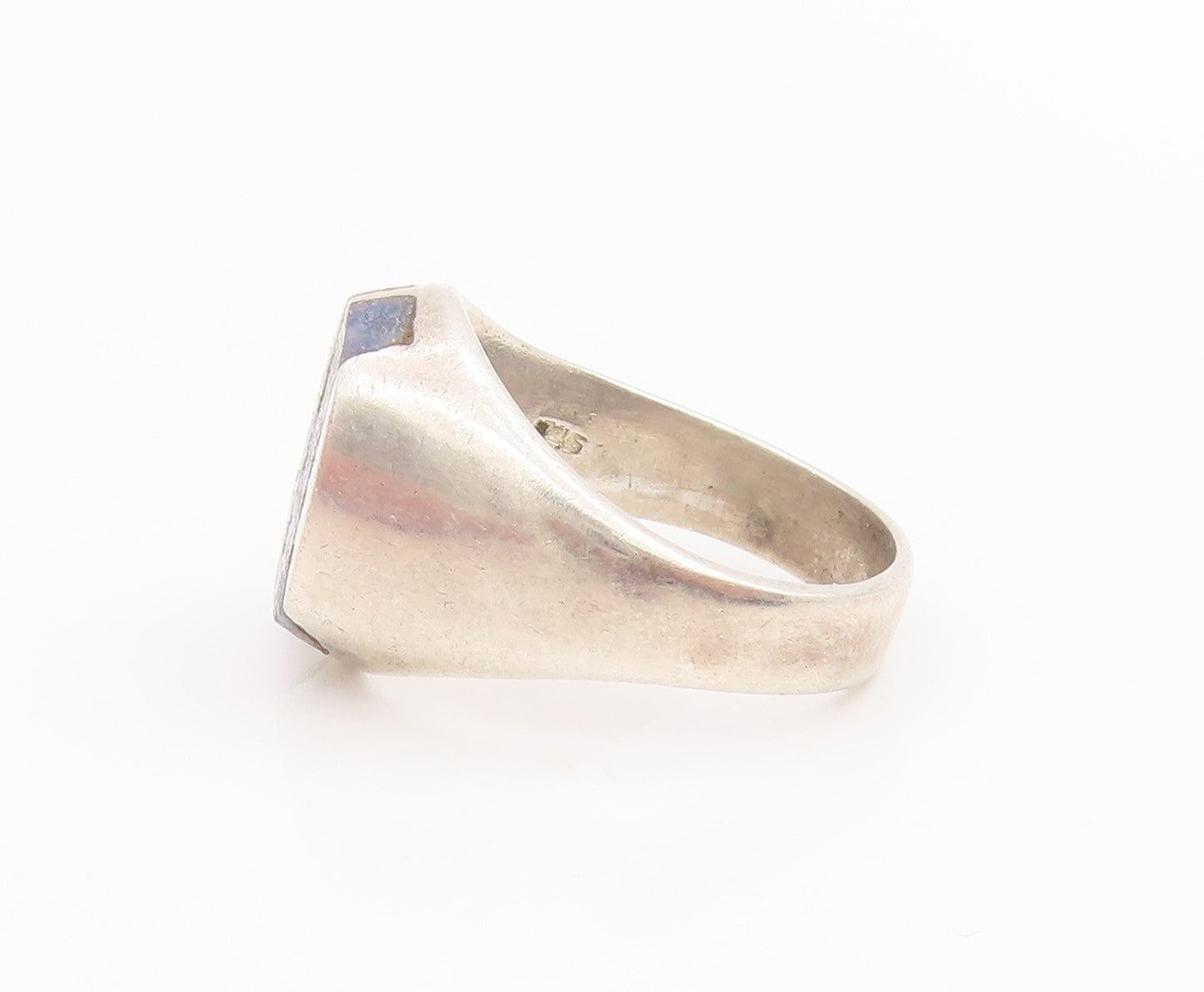 925 Sterling Silver Vintage Ring Lapis Lazuli Geometric Inlay  Sz 10  RG34477