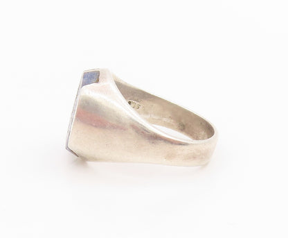 925 Sterling Silver Vintage Ring Lapis Lazuli Geometric Inlay  Sz 10  RG34477