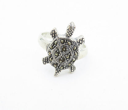 925 Sterling Silver  Marcasite Decorated Turtle Cocktail Ring Sz 7.5  RG7901