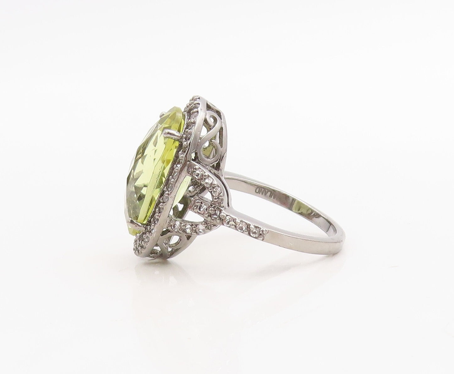 925 Sterling Silver Vintage Ring Oval Citrine Halo Topaz Ring  Sz 7.5  RG30519