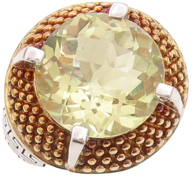 925 Sterling Silver Vintage Ring Lime Quartz Halo Gold Plated Bead Sz 7  RG29023
