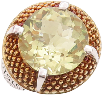 925 Sterling Silver Vintage Ring Lime Quartz Halo Gold Plated Bead Sz 7  RG29023