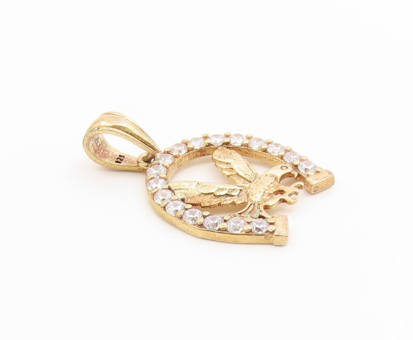 925 Sterling Silver Vintage Pendant Gold Plated CZ Horseshoe Eagle  PT26617