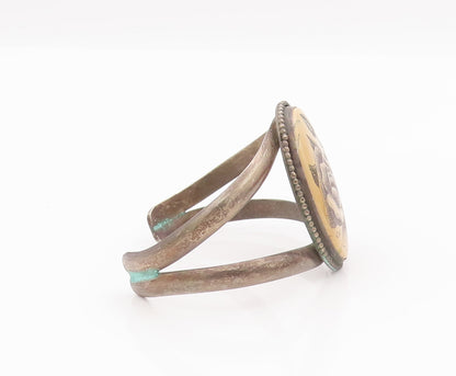 925 Sterling Silver Vintage Bracelet Painted Rose Antique Split Cuff  BT10452