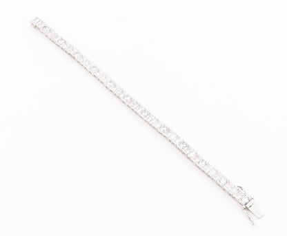 925 Sterling Silver  Vintage Cubic Zirconia Box Link Chain Bracelet  BT8349