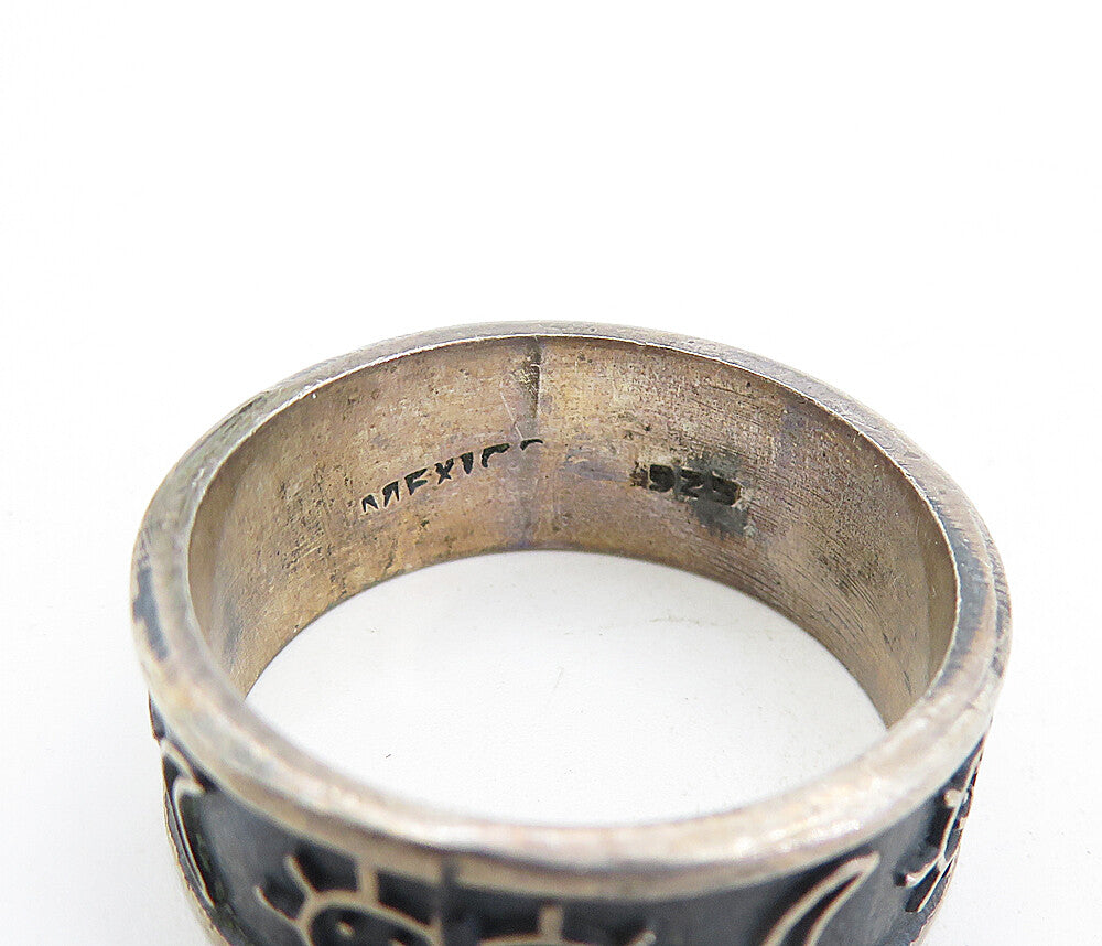MEXICO 925 Silver  Vintage Oxidized Moon & Star Band Ring Sz 10.5  RG5487