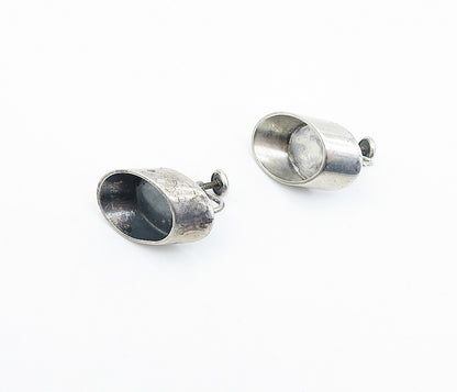 PRIDE 925 Sterling Silver  Vintage Smooth Oxidized Non Pierce Earrings  EG2096