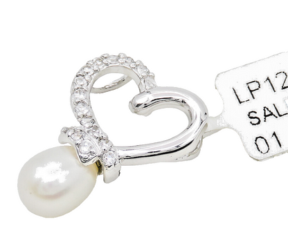 925 Sterling Silver  Freshwater Pearl & Topaz Love Heart Pendant  PT14069