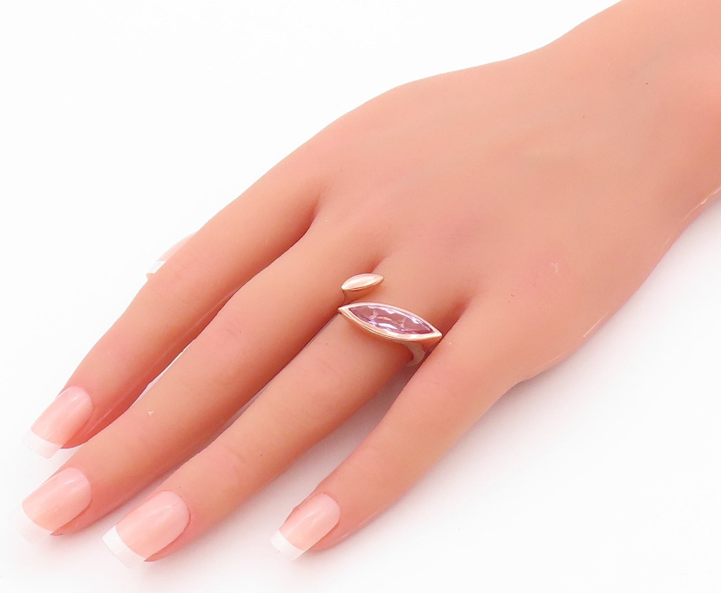 925 Sterling Silver Vintage Ring Rose Gold Plated Marquise Cut CZ  SZ 8  RG32211