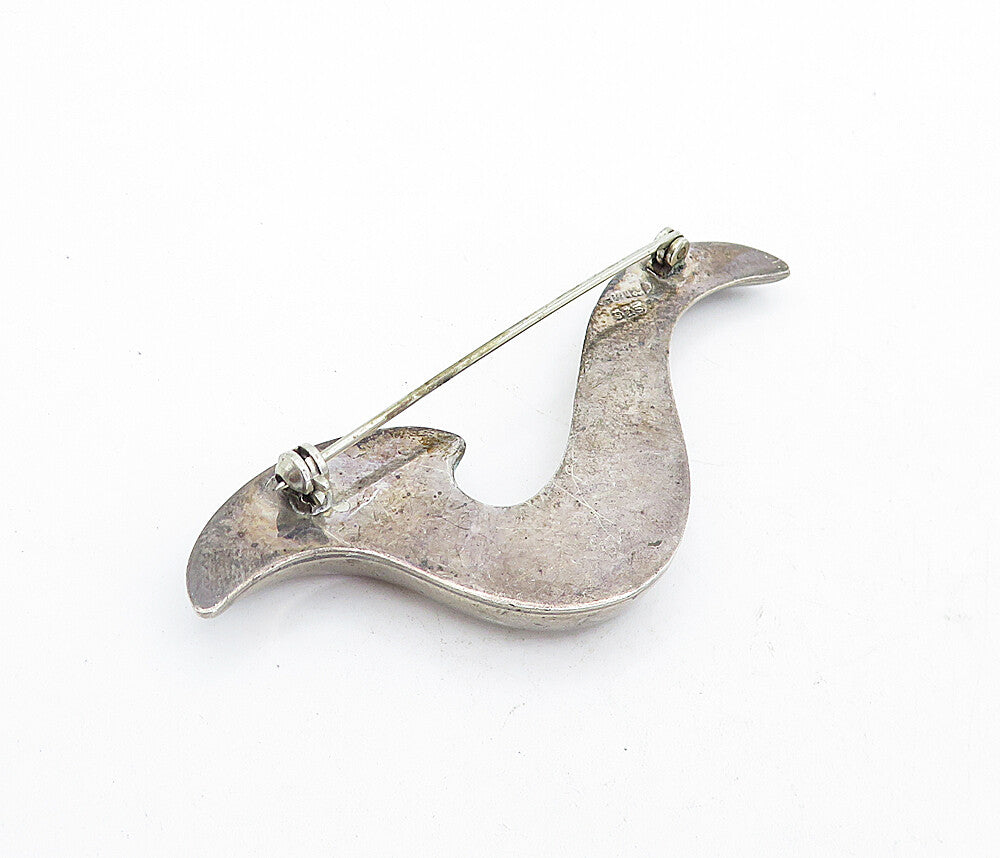 MEXICO 925 Sterling Silver  Vintage Dark Tone Hollow Swirl Brooch Pin  BP1960