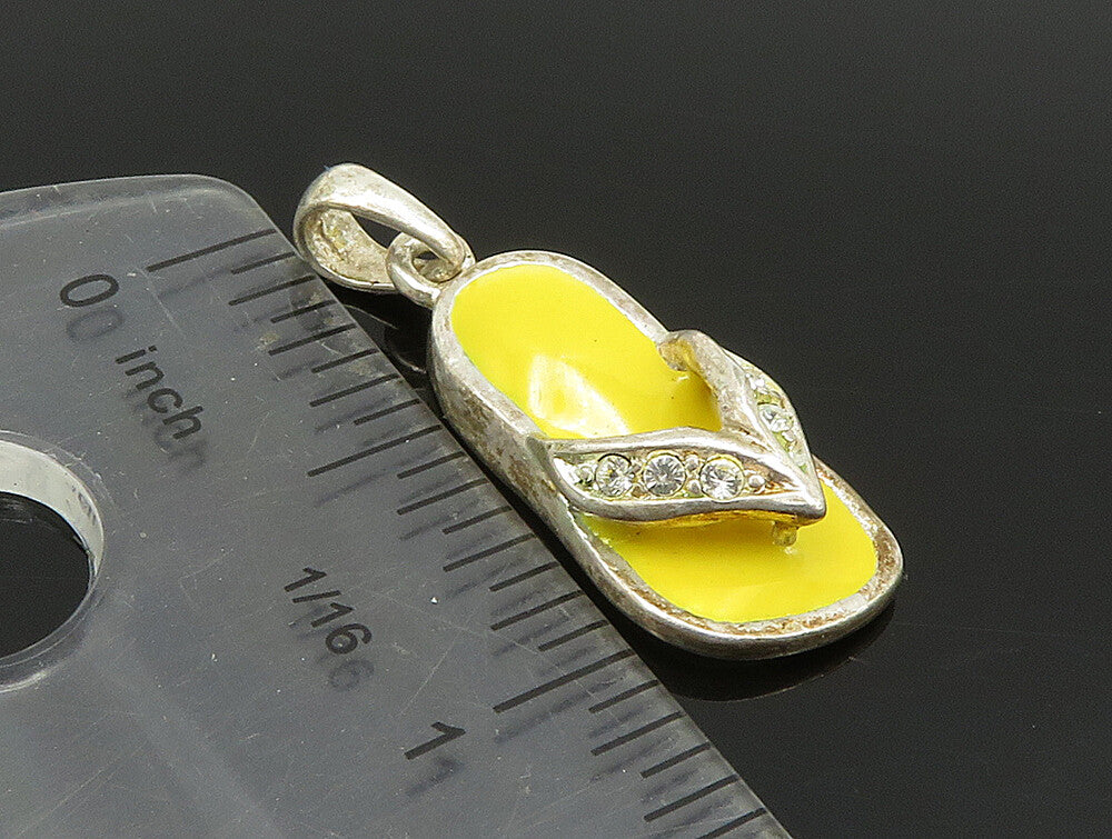 925 Silver  Vintage Yellow Enamel & Topaz Flip Flop Charm Pendant  PT20302