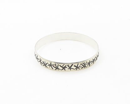 CLS 925 Sterling Silver  Vintage Oxidized Pattern Bangle Bracelet  BT6789