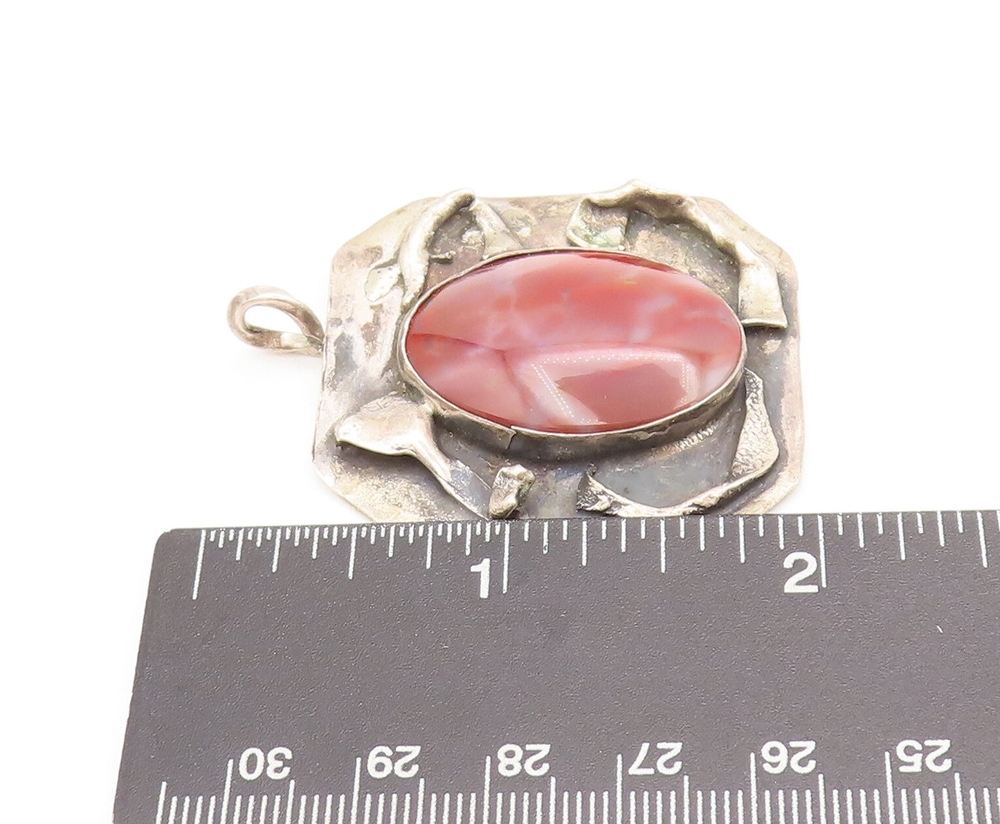 925 Sterling Silver Vintage Pendant Crushed Paper Carved Large Carnelian PT22525