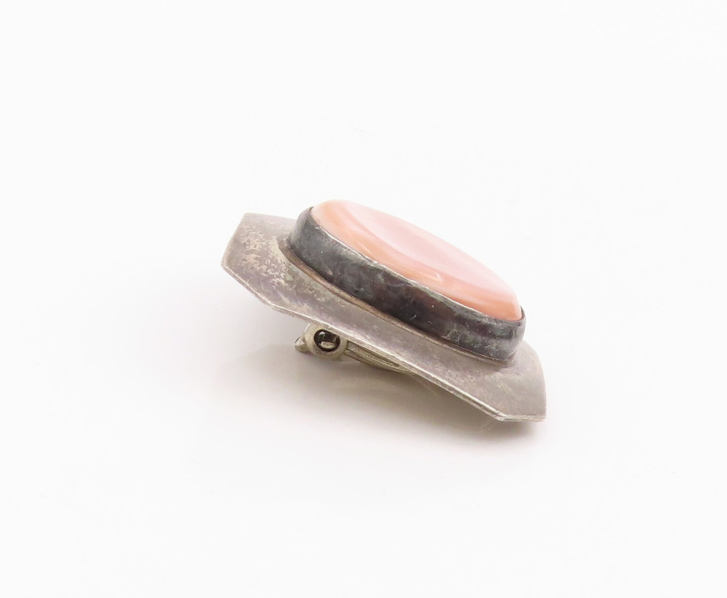 925 Sterling Silver Vintage Earrings Oval Pink Mother Of Pearls Inlay  EG13351