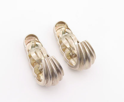 DND 925 Silver & 14K GOLD Vintage Shiny Fluted Heavy J Hoop Earrings  EG10063
