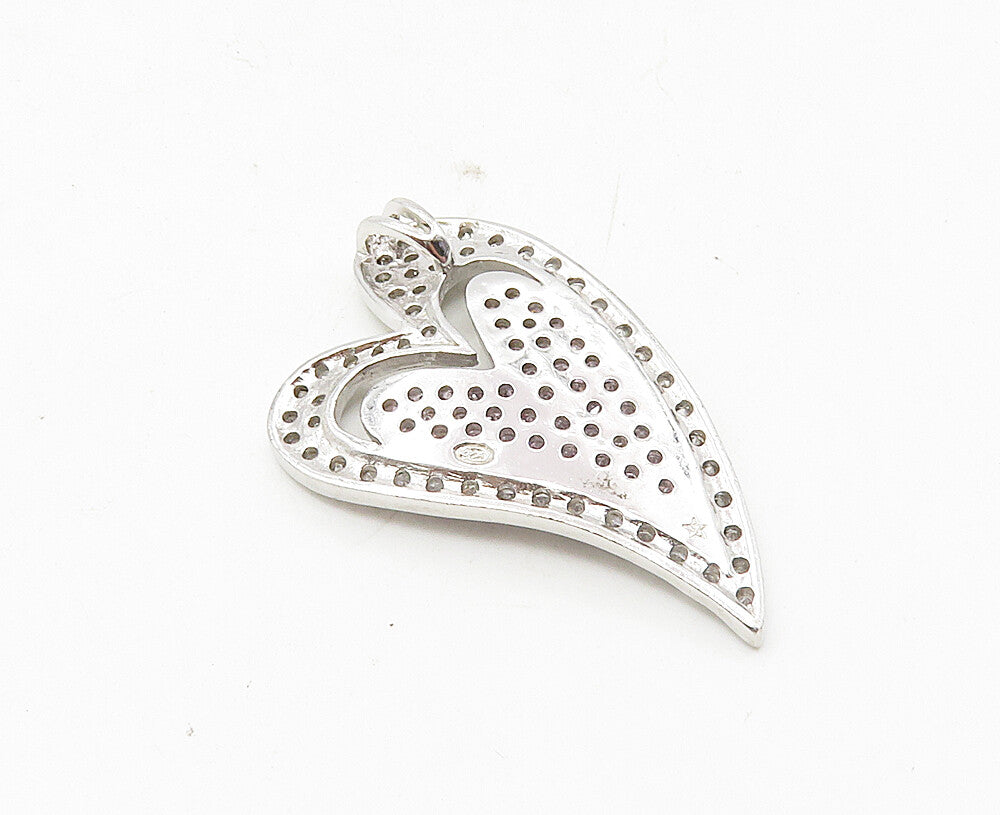 925 Sterling Silver  Shiny Pink & White Topaz Love Heart Pendant  PT7097