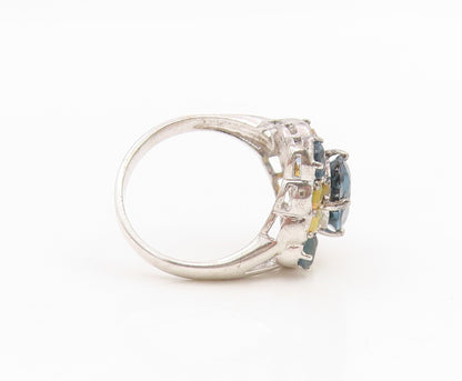 925 Sterling Silver Vintage Ring Sapphire & Opal Cluster Band  Sz 8  RG34986