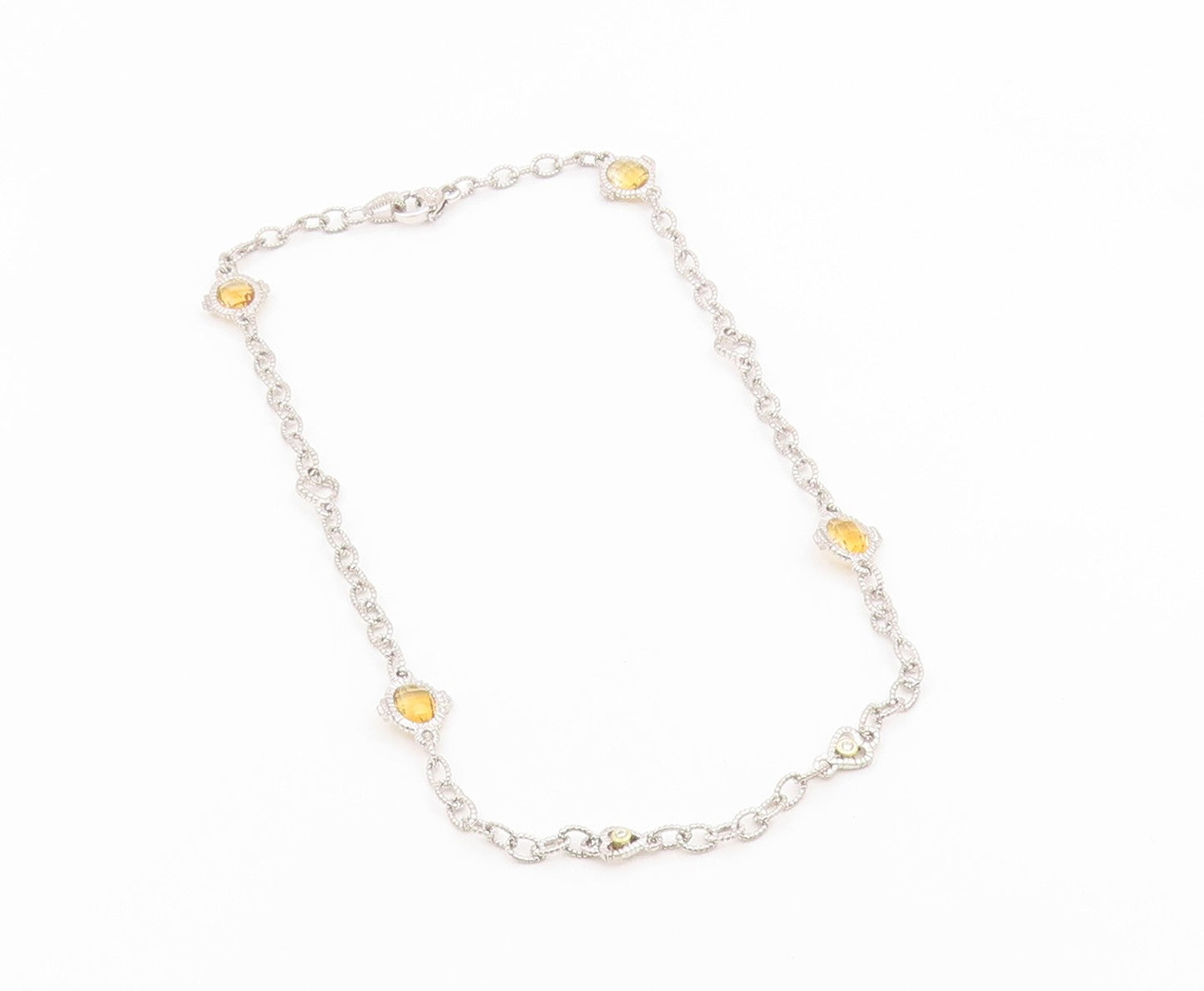 18k Gold & 925 Sterling Silver Vintage Necklace Faceted Citrine Chain  NE4918
