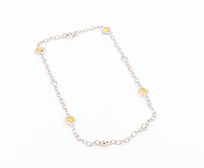 18k Gold & 925 Sterling Silver Vintage Necklace Faceted Citrine Chain  NE4918