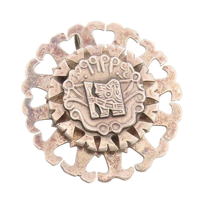 925 Sterling Silver Vintage Brooch Cutout Aztec Sun God Tonatiuh  BP11741