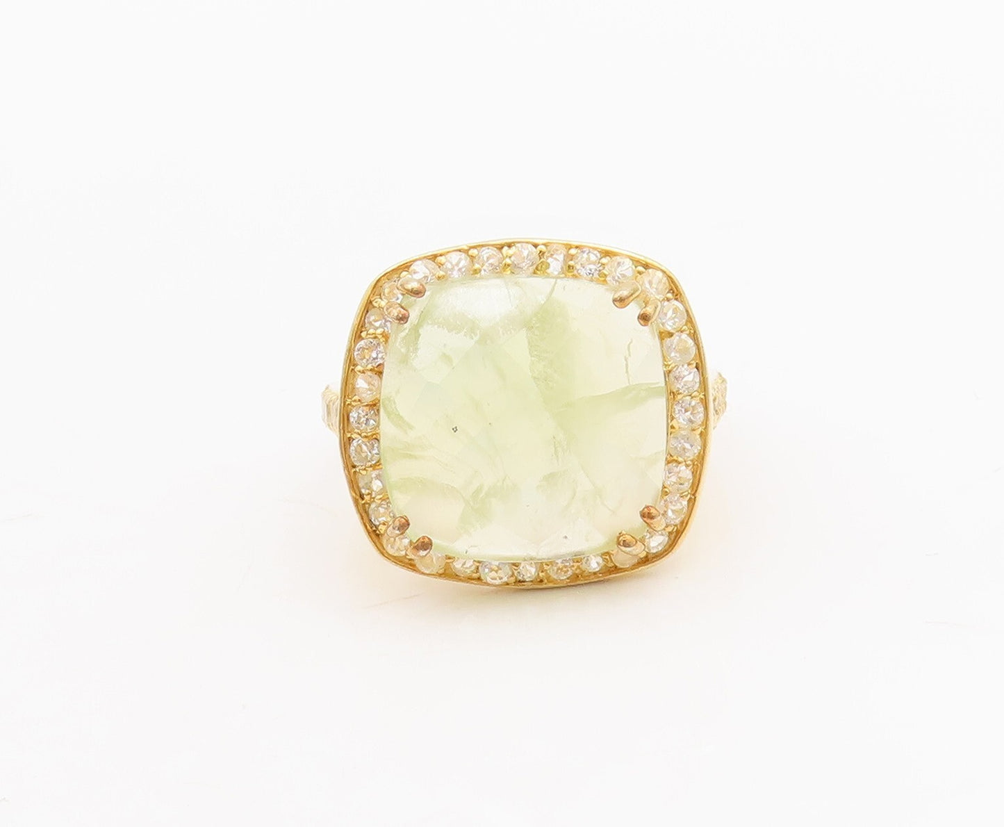 925 Sterling Silver Vintage Ring Gold Plated CZ & Green Gemstone  Sz 7  RG29033