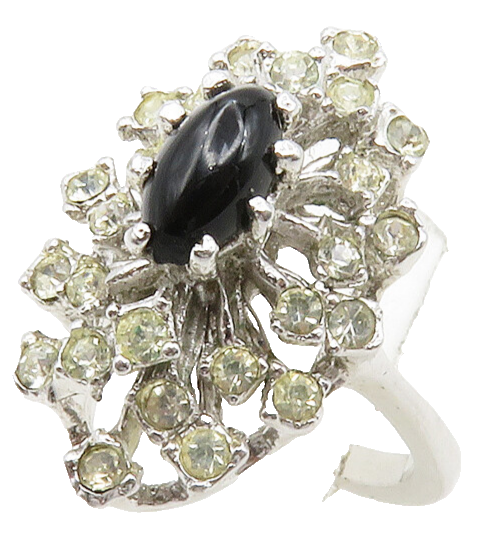 CLARK & COOMBS 925 Silver  Black Onyx & Topaz Cocktail Ring Sz 5.5  RG13103