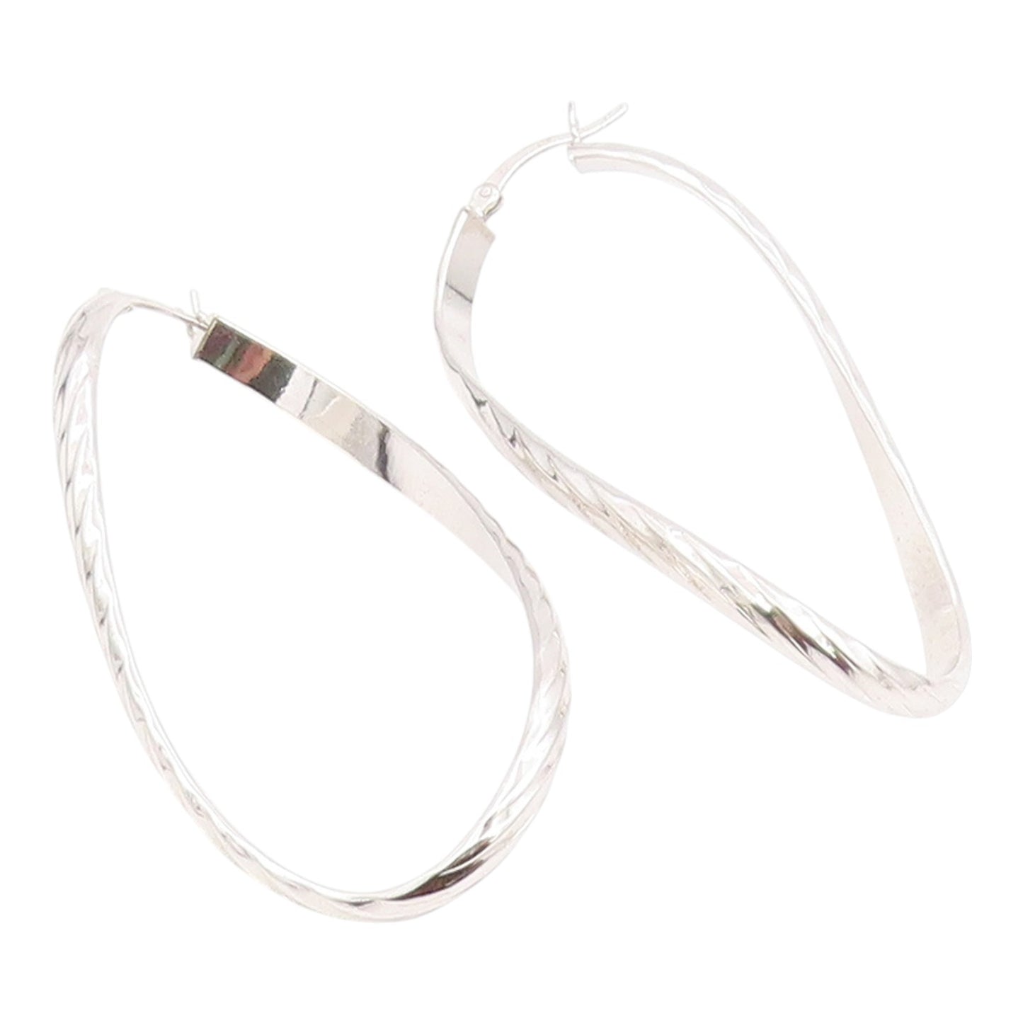 925 Sterling Silver Vintage Earrings Modernist Ribbon Twist Oval Hoops  EG14259