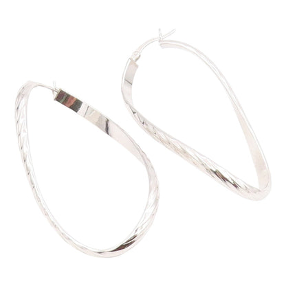 925 Sterling Silver Vintage Earrings Modernist Ribbon Twist Oval Hoops  EG14259